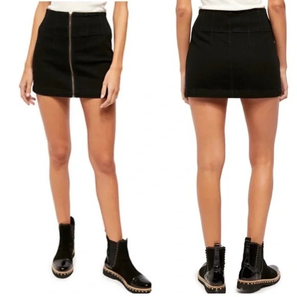 Free People Virgo High Waisted Front Zipper Denim Mini Skirt in black size 25 - Picture 3 of 6
